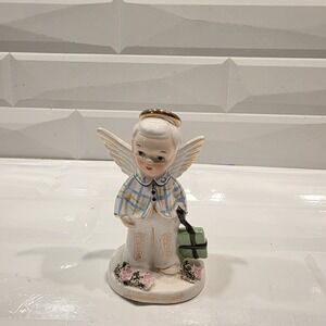 Napco September Birthday Boy Angel‎ Off To School 4.25" Figurine Vintage 1956